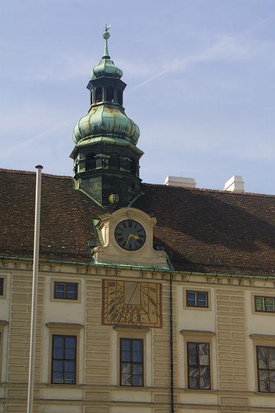 00506.jpg - The Hofburg, clock and sundial in the courtyard.