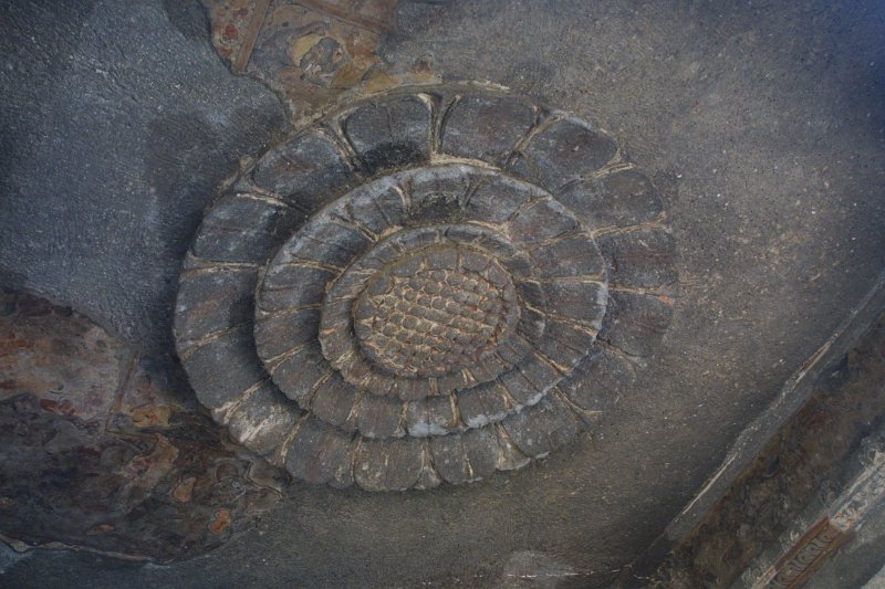 2102000_KailashTempleElloraCaves.jpg - Lotus carving on the ceiling in the Kailash Temple. The Ellora Caves.