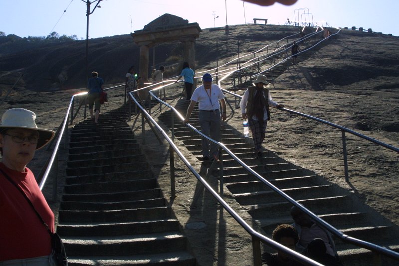 1504000_KathyOnStepsUpSravanaBelagolaKarnataka.jpg - The stairs up to the statue at Sharavanabelagola.