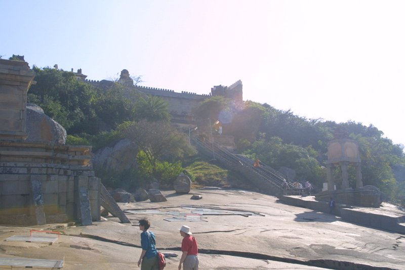1515000_JenKathyBelowShrineOnSrivanaBegolaKarnataka.jpg - Temple at top of hill at Sharavanabelagola.