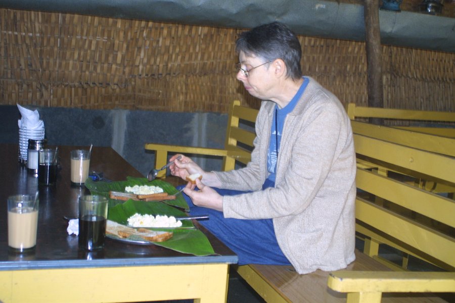 1100000_MangoTreeHampi.jpg - Kathy at breakfast at the Mango Tree.