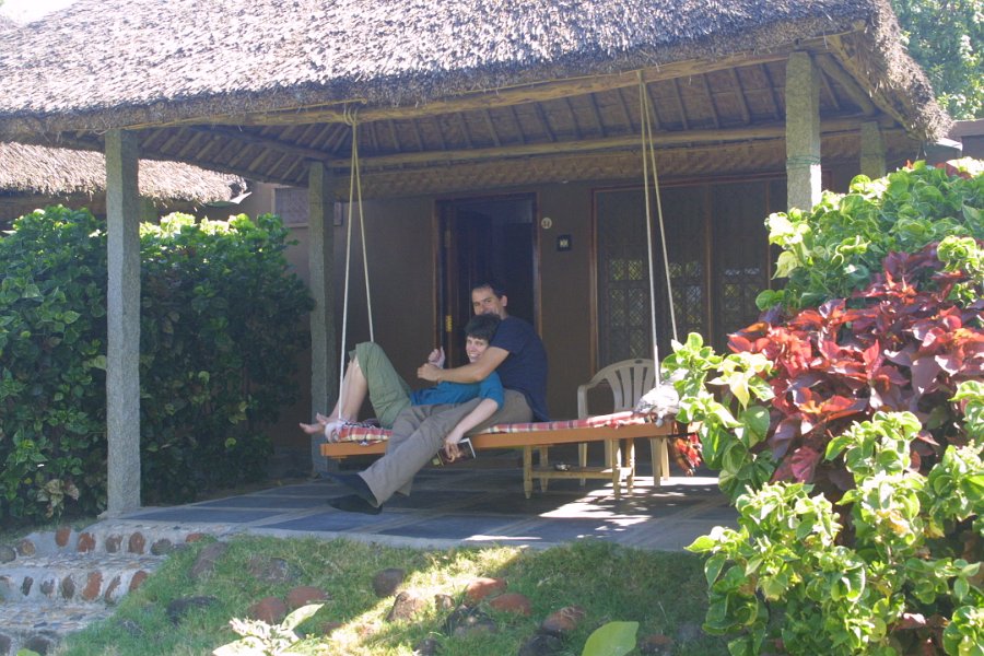 1121000_JenMartinAtGuesthouseHampi.jpg - Jen and Martin at the Shanthi guest house.