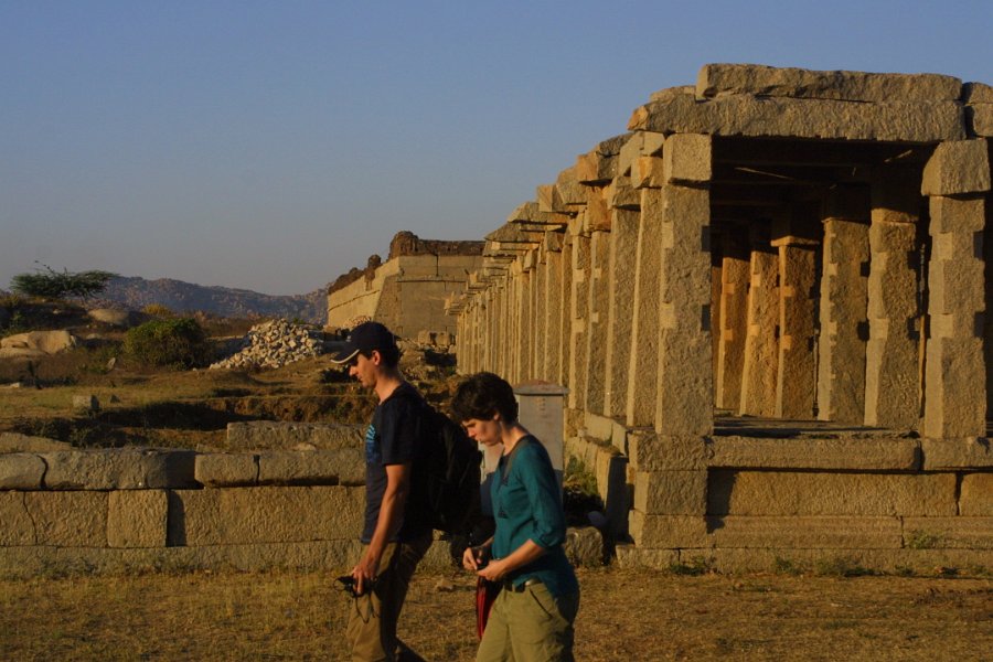 1230000_MartinAndJenHampi.jpg - Jen, Martin and ruins around Vitthala Temple Hampi.