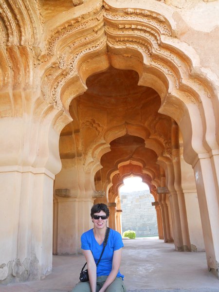 1275660_JenAtLotusMahalHampi.jpg - Jen at the Lotus Mahal inside the Zenana enclosure. Hampi.