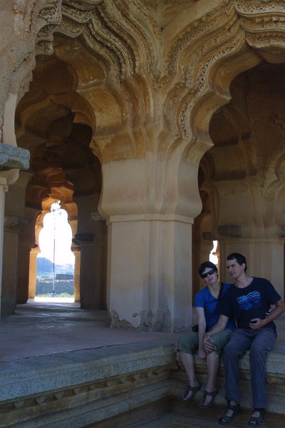 1276000_JenAndMartinLotusMahalHampi.jpg - Jen and Martin at the Lotus Mahal inside the Zenana enclosure. Hampi.