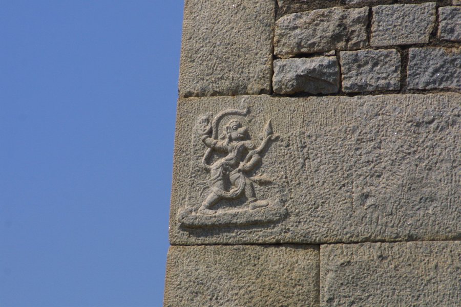 1304000_DetailZenanaEnclosureHampi.jpg - Carving of Hanuman on wall of the Zenana Enclosure. Hampi.