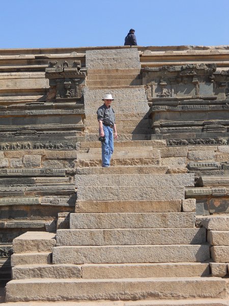 1392708_JimClimbingMahanavamiDibbaHampi.jpg - Jim and the Mahanavami Dibba in Royal Enclosure. Hampi.