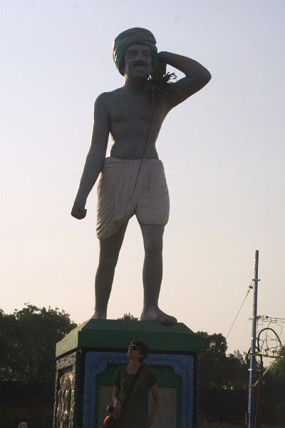 1714000_StatueAtTanjorePalace.jpg - Jen and statue outside the Tanjore Palace. Thanjavur