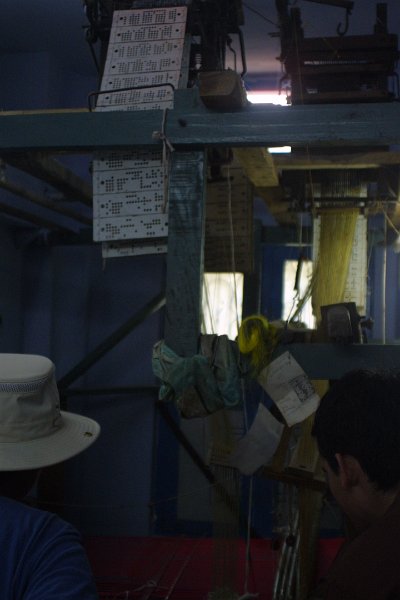 1796000_JacquardLoom.jpg - A jacquard loom being examined by Kathy and Martin. Darasuram.